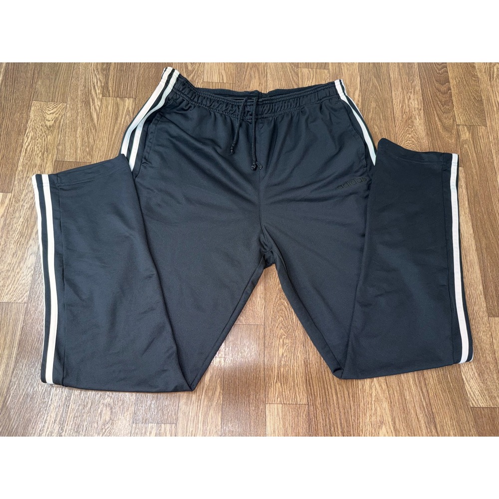 Adidas Mens XL Black White 3-Stripe Straight Leg Athletic Track Pants